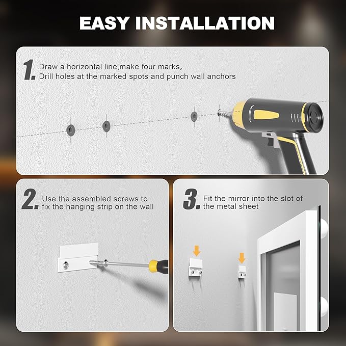 Hasipu LED Bathroom Mirror with Lights, 59" x 30" Hollywood Wall-Mounted Bathroom Mirror with 24 Dimmable Bulbs, 3 Colors Modes, Touch Control, Anti-Fog, Memory Function, Shatter-Proof, ETL Listed-Ruum Studio Home