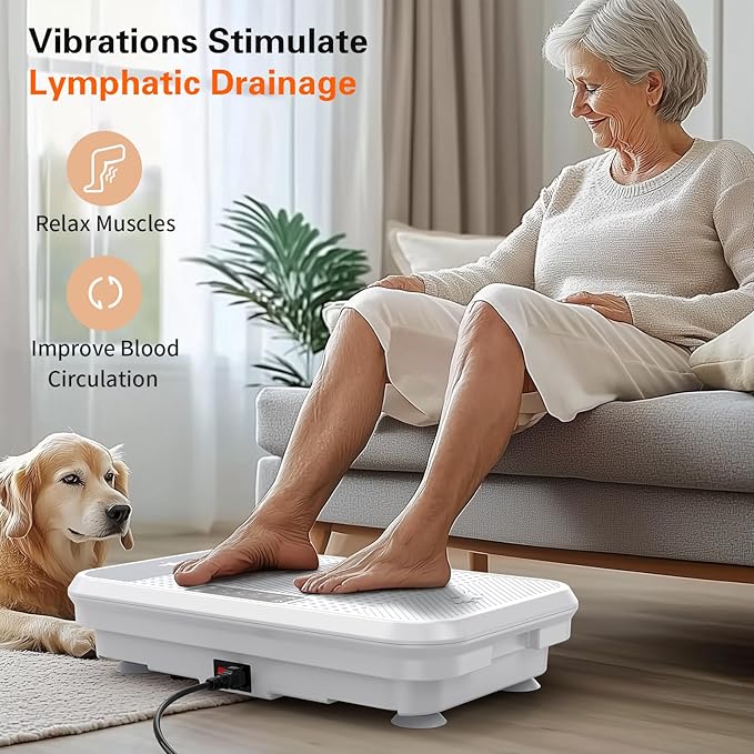 3D Vibration Plate Exercise Machine for Lymphatic Drainage, Whole Body Vibration Plate for Weight Loss, 330lbs Capacity Vibrating Platform Board Home Gym Quiet, 5 Yoga Belts & 2 Resistance Bands-Ruum Studio Home
