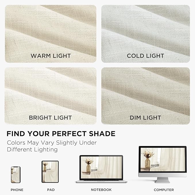 Joydeco Linen Curtains for Living Room,Light Filtering Rod Pocket Back Tab Semi Sheer Drapes Window Long Curtains 63 inches Long Ivory-Ruum Studio Home