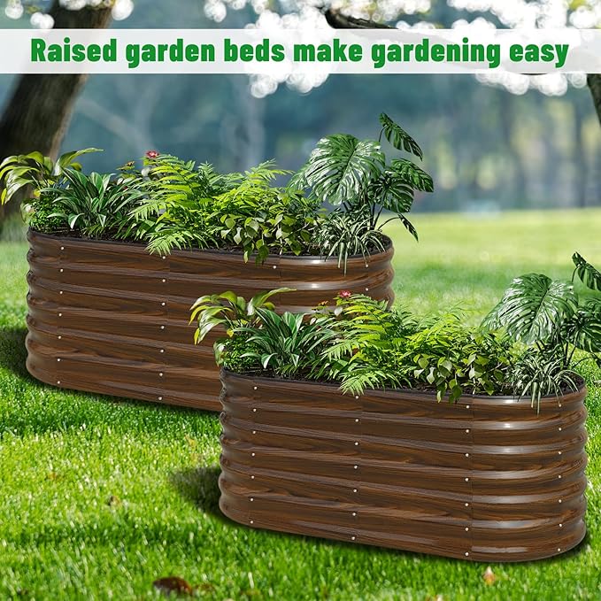 SnugNiture Galvanized Steel Raised Garden Bed, 4x2x2 ft, Outdoor Oval Deep Root Planter Box for Growing Vegetables, Flowers and Fruits-Ruum Studio Home