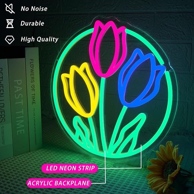 Tulip Neon Sign Flower Neon Lights for Wall Decor Vibrant Flower Shaped Light-up Sign for Girls Bedroom Teen Room living Room Dormitory shop Perfect Valentines Mothers Day Birthday Gift-Ruum Studio Home