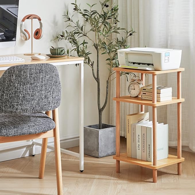 IBUYKE 3-Tier Side Table, Solid Wood Tall End Table with Storage Shelves, Nightstand Bedside Table for Living Room Bedroom Office, No-Tool Assembly, Natural UWST003N-Ruum Studio Home