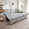 Waxberry Sectional Sofa Couch, Pull Out Couch Sleeper Sofa Bed with Storage for Living Room, Reversible Chaise, Side Pockets & Dual USB/Type-C Ports, Grey-Ruum Studio Home