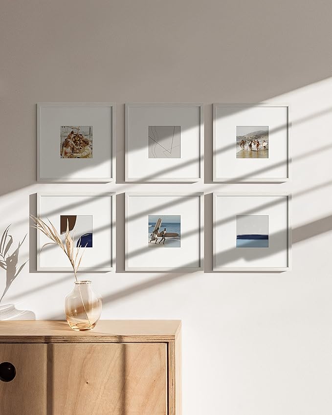 HAUS AND HUES Solid Oak Wood 10”x10” Picture Frames Matted to 5”x5” Set of 6 - Square White Picture Frames 10x10, White Frames 10 x 10, Gallery Wall Frame Set, 10 x 10 White Poster Frames-Ruum Studio Home