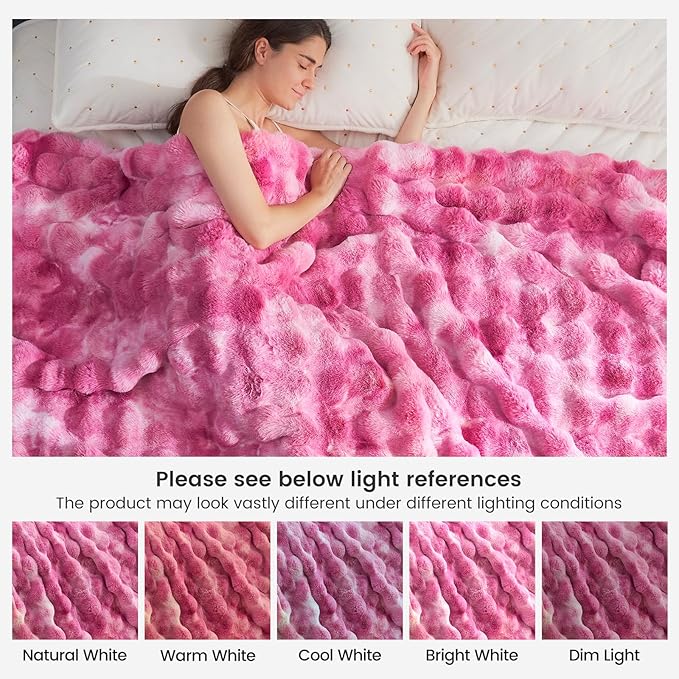 Cozy Bliss Faux Fur Throw Blanket for Couch, Fuzzy Soft Plush Thick Bubble Blanket for Sofa Bedroom Living Room, 50 * 60 Inches Tie Dye Pink-Ruum Studio Home