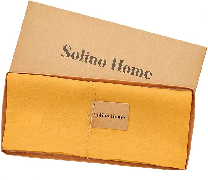 Solino Home Linen Table Runner 108 Inches Long - 100% Pure Linen Tangerine Yellow Dining Table Runner 14 x 108 Inch - Fete-Ruum Studio Home