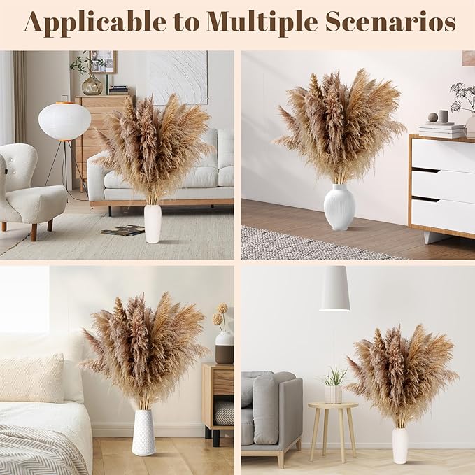 46" inch 11 Stems Natural Pampas Grass Tall Decor,Pompas Grass,Large Borwn Tall Pampas Grass for Floor Vase,Wedding Decorations,Party,Boho Home Decor,and Creating a Boho Ambiance-Ruum Studio Home