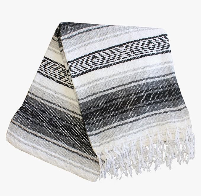 Del Mex Classic Mexican Blanket, Large Authentic Woven Falsa Throw (70"x50"), Artisan Southwest Décor for Beach, Yoga, Outdoors (Gray)-Ruum Studio Home