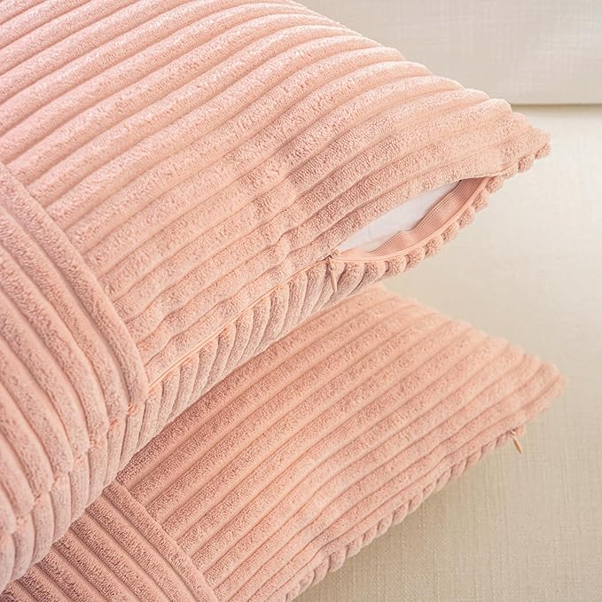 Fancy Homi 2 Packs Peach Decorative Throw Pillow Covers 20x20 Inch for Living Room Couch Bed Sofa, Rustic Farmhouse Boho Home Decor, Soft Corss Corduroy Patchwork Accent Square Cushion Case 50x50 cm-Ruum Studio Home