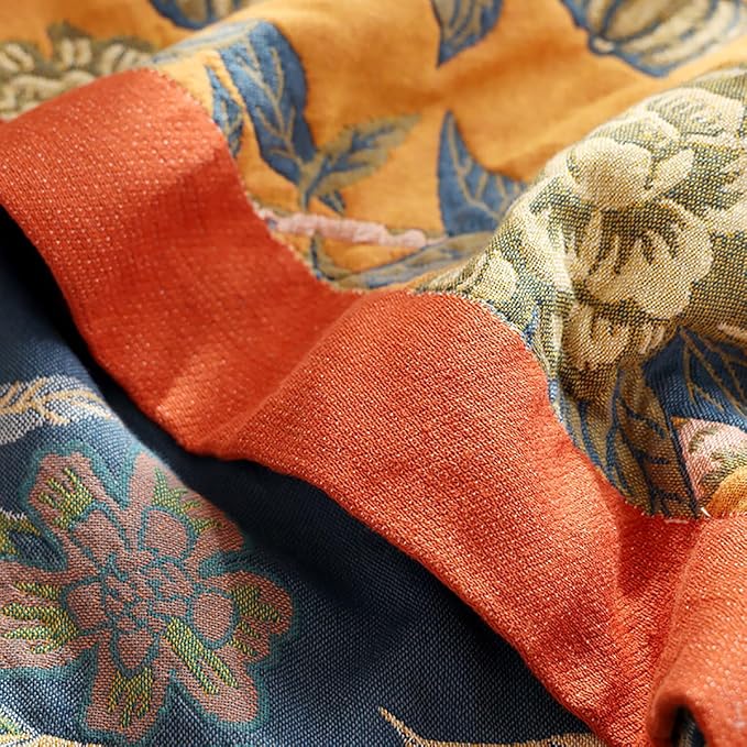 Boho Muslin Blanket for Adults 4-Layer Gauze Twin Size Soft Cozy 100% Cotton Summer Cooling Blanket Floral Decor for Sofa Bed Coverlet Both Sides (Flowr Branch Orange, Twin 60 x 80 in)-Ruum Studio Home