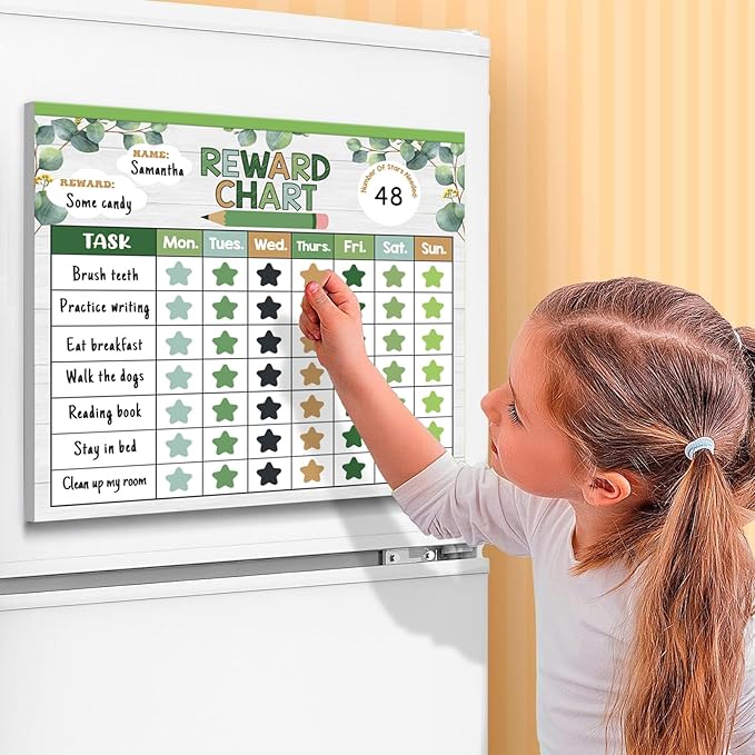 Reward Chart for Kids,Magnetic Behavior Chore Chart for Kids at Home,26 Eucalyptus Chore Charts,1960 Star Stickers,56 Reward Stickers,Incentive Chart to Develop Responsibility and Good Habits,Greenery-Ruum Studio Home
