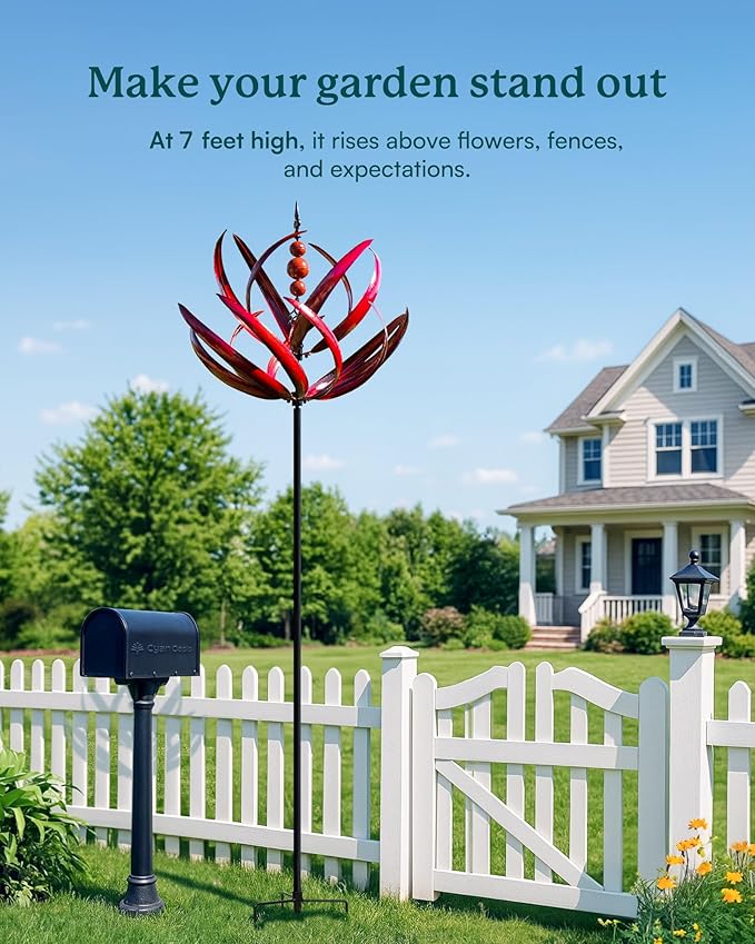 Yard Garden Wind Spinners - 91" Height Extra Large Wind Spinners Outdoor Metal, Kinetic Wind Sculptures for Lawn Patio Garden Decor (Burgundy Lotus)-Ruum Studio Home