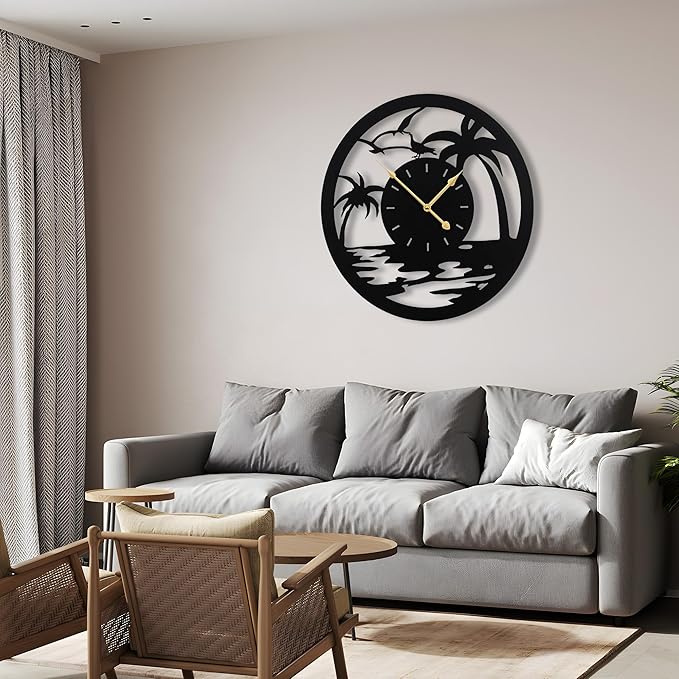 24inches/60cm Large Wall Clocks Battery Powered No Ticking Silent Round Black Modern Unique Metal Wall Clocks Suitable Living Room Kitchen Bedroom Fireplace Office Farmhouse。-Ruum Studio Home