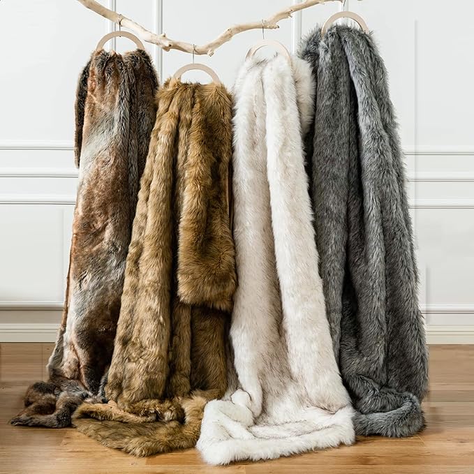 BATTILO HOME Luxury White Faux Fur Throw Blanket Long Pile with Black Tips, 51"x67", Super Warm Thick Faux Fur Blanket for Couch, Bed, Fuzzy Fluffy Elegant Cozy Blanket-Ruum Studio Home