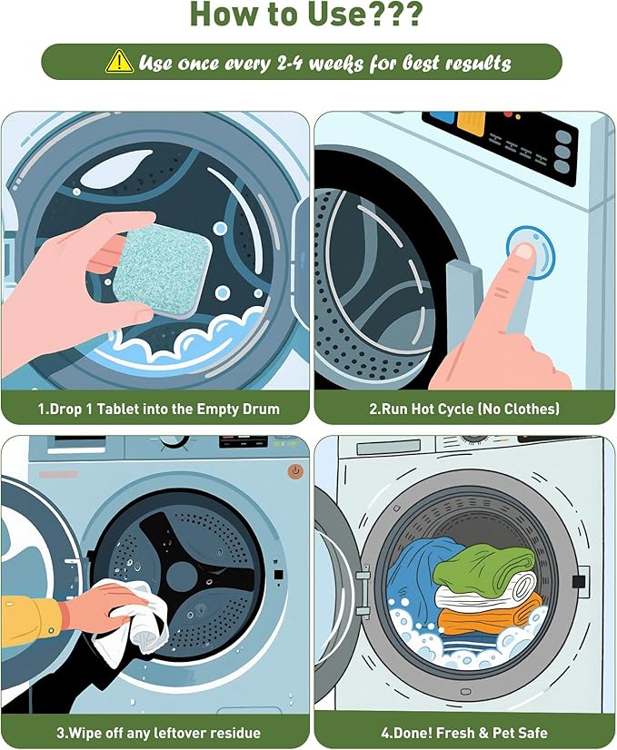 Washing Machine Cleaner Tablets – 36 Count, 18-Month Supply – Pet Hair & Odor Remover – Safe for Septic, Works with All Washers – Unscented – Washer Cleaner for Pet Owners-Ruum Studio Home