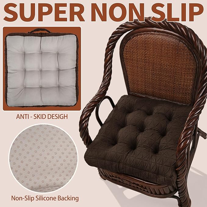 Large Chair Cushions with Handle, 20"x 20" Bite-Size Memory Foam Seat Cushions for Wicker Chair, Patio Non-Slip Rattan Chair Pads, Square Floor Cushion, Brown-Ruum Studio Home