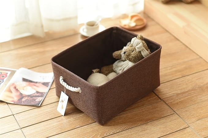 TheWarmHome Decorative Basket Rectangular Fabric Storage Bin Organizer Basket with Handles for Clothes Storage (Brown, Large-1Pack,15L*10.5W*8H)-Ruum Studio Home
