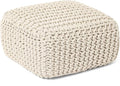 REDEARTH · Cube Low Pouf Foot Stool Ottoman - Hand Knitted Poof - Cord Boho Pouffe - Home Décor - Stuffed Footrest for Living Room - Nursery - Bedroom - Covered Patio - Room (16" x 16" x 8") - Ivory-Ruum Studio Home