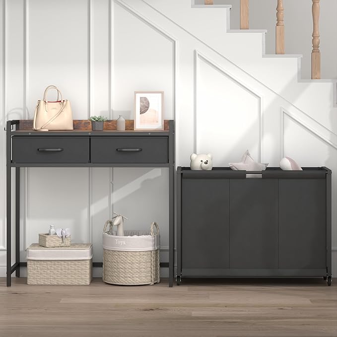 Laundry Hamper Laundry Basket with 3 Section Pull-Out Rolling Bags, Laundry Sorter for Organization and Storage with 2 Pull-Out Drawers for Laundry Room, Bathroom, Bedroom Use (Rustic Brown)-Ruum Studio Home