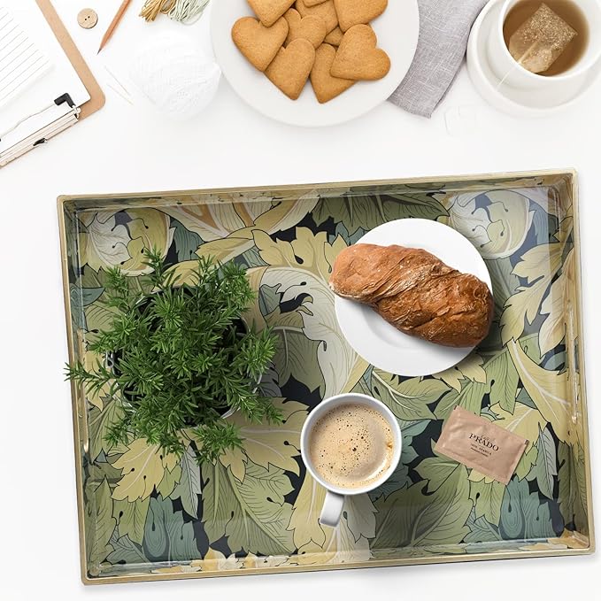 Spsyrine Serving Tray with Handles, Plastic Decorative Tray for Coffee Table, Living Room, Home Decor, Acanthus-Ruum Studio Home