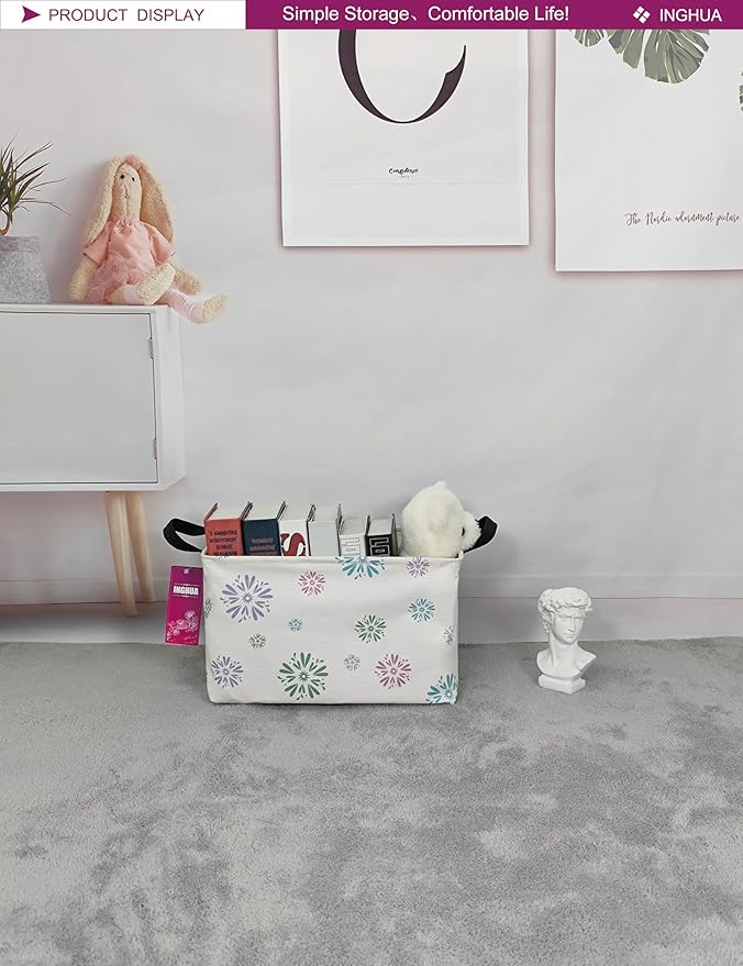 Rectangular Storage Basket Fabric Organizer Bin for Toys,Books,Clothes,Gifts,Pets-Perfect for Home,Office,Nursery,Dorm,Shelf(Rec-Colorful fireworks)-Ruum Studio Home