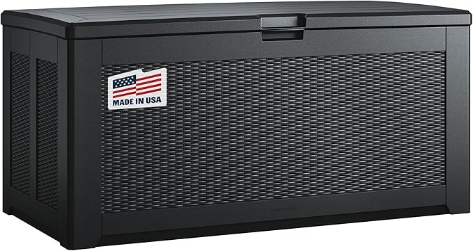 Rubbermaid Extra Large Resin Outdoor Storage Deck Box (134 Gal), Weather Resistant, Black, Deck Organization for Home/Backyard/Pool Chemicals/Toys/Garden Tools/Porch/Patio Cushions-Ruum Studio Home