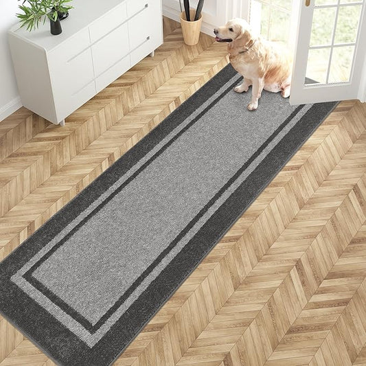 PURRUGS Dirt Trapping Door Mat 24" x 84", Non-Slip/Skid Machine Washable Entryway Rug, Shoes Scraper, Area Rug, Super Absorbent Welcome Mat for Muddy Wet Shoes and Paws, Light Grey & Dark Grey-Ruum Studio Home