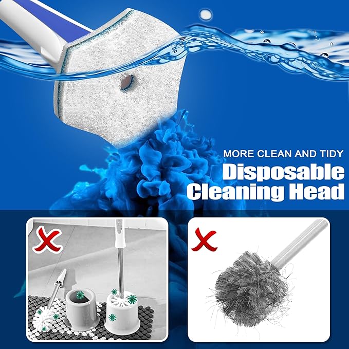 JEHONN Disposable Toilet Brush with 48 Wand Cleaner Refills, Wall Mounted Toilet Bowl Brush Holder Set, Bathroom Cleaning System for Sink Bathtub Wash Basin (Blue)-Ruum Studio Home