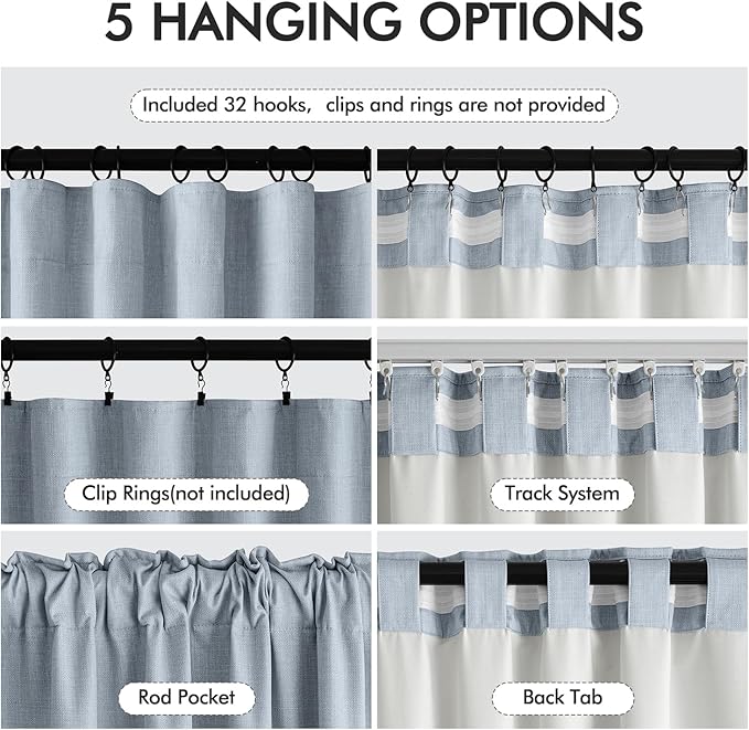 MIULEE 100% Blackout Curtains 96 Inch Long 2 Panels Set for Bedroom, Thick Faux Linen Black Out Curtain Room Darkening Back Tab Pleat Window Textured Drapes with Hooks for Living Room, Chambray Blue-Ruum Studio Home