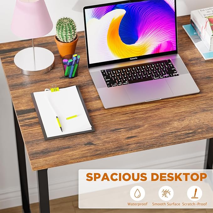 PayLessHere | 32 Inch Computer Desk | Brown | Office Desk with Metal Frame, Adjustable Feet | Water-Resistant, Scratchproof Surface | Sturdy Writing Table for Home Office or Study | Pack of 1-Ruum Studio Home