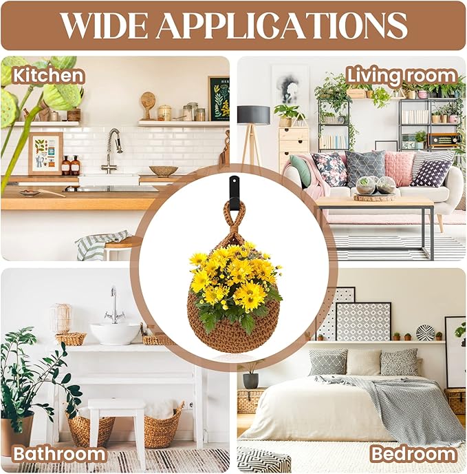 Hanging Fruit Baskets for Kitchen - 3 Pack Boho Wall Hanging Basket with 6 Pcs Strong Hooks, Handwoven Hanging Holder Teardrop Home Produce Basket for Fruits Vegetable Potato Onion Storage (Linen)-Ruum Studio Home