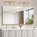 30x55In Gold Bathroom Mirror for Wall, Brushed Gold Rectangle Mirrors with Metal Frame, Bathroom Rectangular Mirror Modern Wall Mirror for Bedroom Living Room, Hangs Horizontal or Vertical-Ruum Studio Home