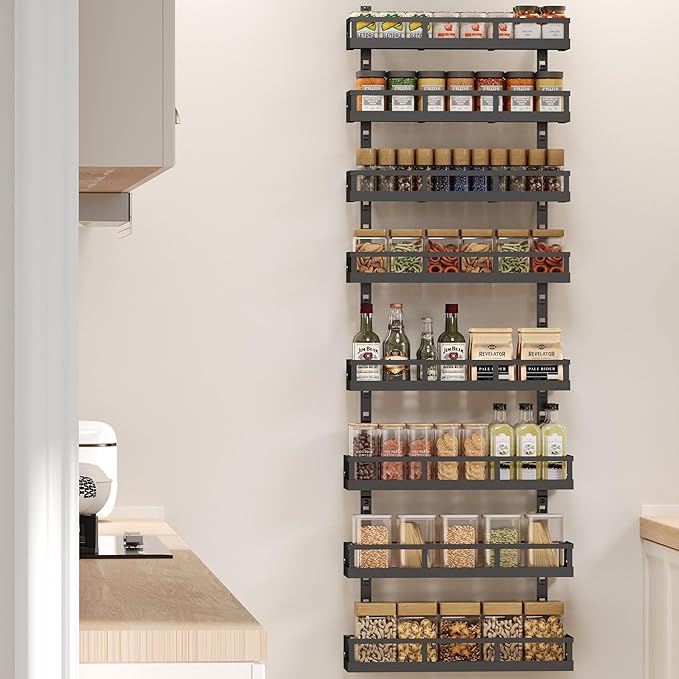 X-cosrack 8-Tier Adjustable Spice Rack – Wall-Mounted Space-Saving Organizer with Mixed Baskets, Large-Capacity Seasoning Holder for Kitchen & Pantry (Black)-Ruum Studio Home