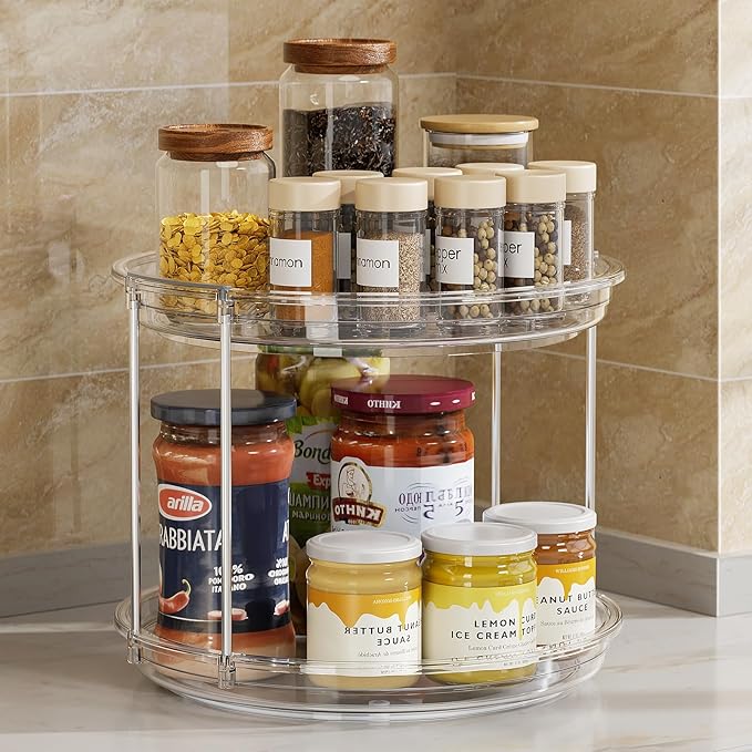 LAMU 2 Tier Lazy Susan Turntable Organizer 9.25'' Rotating Spice Rack Organization for Cabinet, Kitchen, Pantry, Countertop, Bathroom, Vanity, Medicine Cabinet Organizer, Clear-Ruum Studio Home
