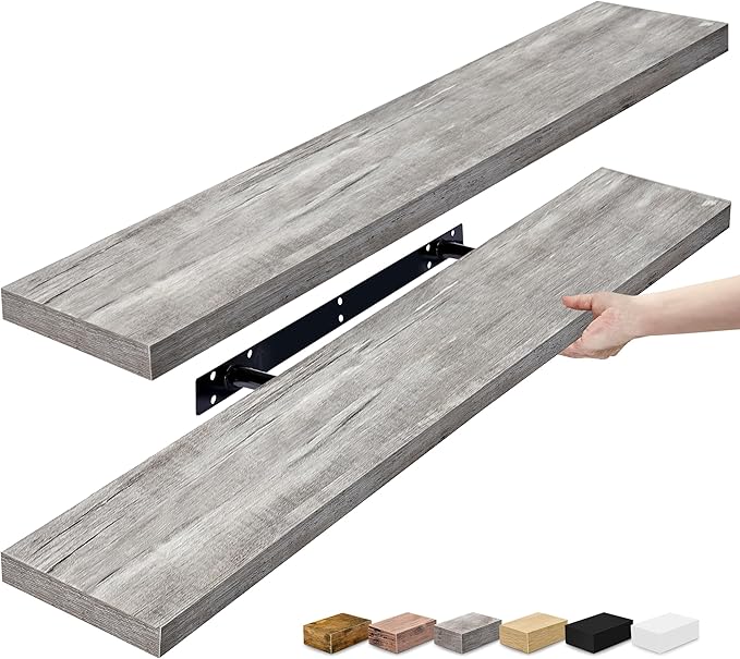 Sorbus Floating Shelves for Wall - 35 Inch Long Bathroom Shelves, Wall Decor for Bedroom, Kitchen, Living Room & Book Storage - Mounted Floating Shelf with Invisible Brackets (Gray, 2 Pack)-Ruum Studio Home
