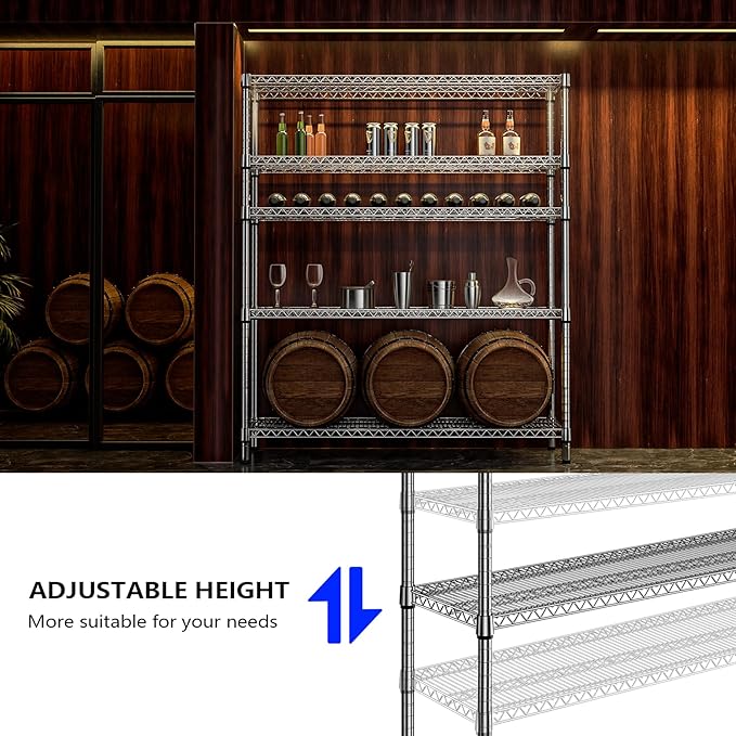 2200 Lbs 5 Tier Storage Rack Metal Wire Shelving Unit, Storage Standing Shelf Organizer for Laundry Bathroom Kitchen Pantry Closet Garage, Chrome 17.7" D x 59.1" W x 70.4" H-Ruum Studio Home