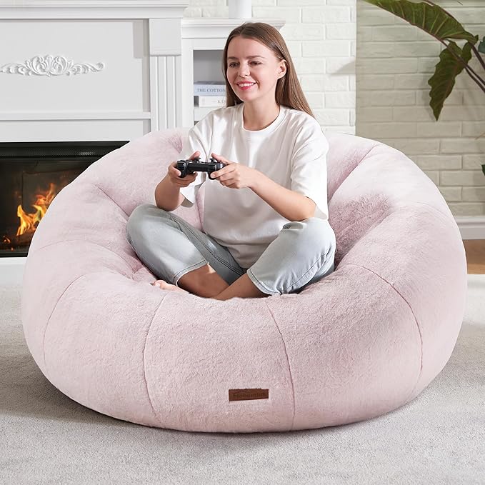 Hobestluk Bean Bag Chairs Large Bean Bag Couch for Adults Stuffed Sofa Chair Comfy Giant Bean Bag Chair with Spacious Design for Reading, Playing or Relaxing (Pink)-Ruum Studio Home