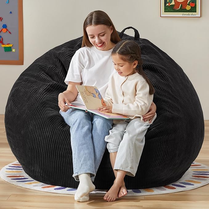 Hobestluk 4.5FT Bean Bag Chair Giant Bean Bag Chair with Filler Included Adult Bean Bag Chairs with Removable Cover for Bedroom Living Room - (Jumbo, Black)-Ruum Studio Home