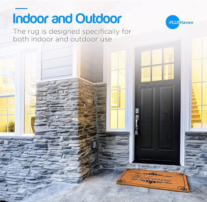 PLUS Haven Coco Coir Door Mat with Heavy Duty Backing, Natural Welcome Doormat, 17.5”x30” for Entrance, Front Porch, Easy to Clean Entry Mat, Outdoor and Indoor Uses, Home Décor-Ruum Studio Home