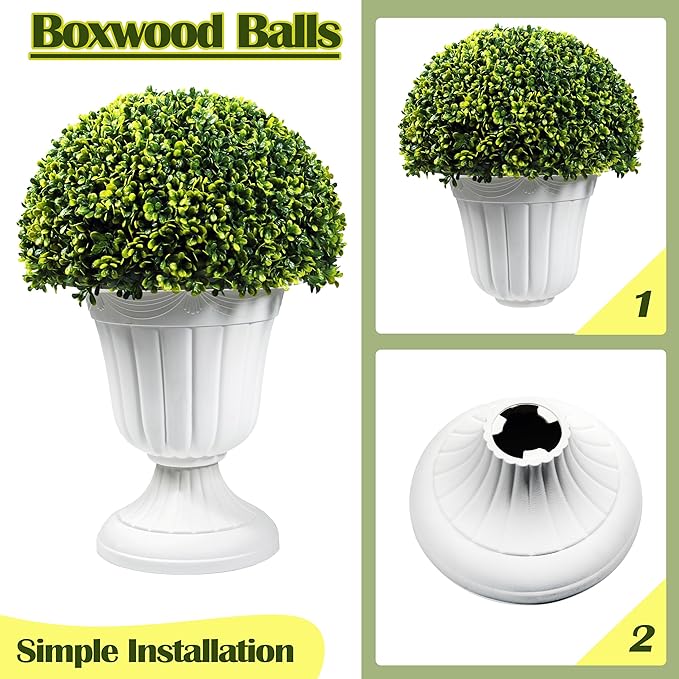 Sunnyglade 2 PCS 23”Artificial Plastic Boxwood Ball Tree，Faux Potted Decorative Topiary Plant，UV Resistant Fake Plant in Pot for Home Gate Indoor Outdoor Patio Office Decor-Ruum Studio Home