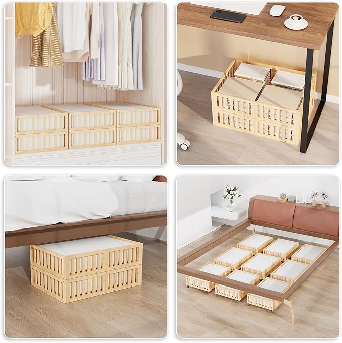 Bamboo Under Bed Storage with Wheels (2-Pack) – Rolling Underbed Shoe Organizer Box for Shoes, Blankets, Toys, Clothes Container Space-Saving Organizer Bins for Bedroom, Closet, Dorm, Nursery-Ruum Studio Home
