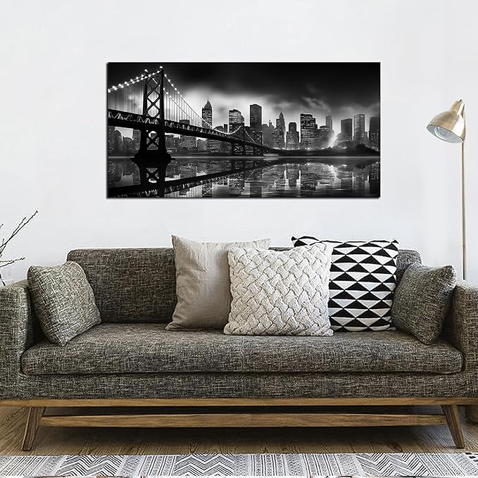 Brooklyn Bridge Wall Art for Living Room City Wall Decor for Bedroom Black Wall Decor for Office 20 x 40 Inch-Ruum Studio Home