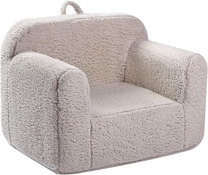 Kids Snuggly-Soft Sherpa Chair, Cuddly Toddler Foam Chair for Boys and Girls, Light Grey-Ruum Studio Home