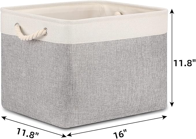 Bidtakay Storage Baskets for Organizing Large Storage Bins for Shelves 2 Pack 16x12 in Fabric Baskets for Blanket Nursery Toy Storage Collapsible Organizer Bins Closet Organizers Storage-Grey&White-Ruum Studio Home