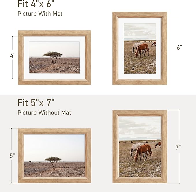5x7 Picture Frame Natural Solid Oak Photo Frames with 4x6 Removable Mat Wall Hanging Large Handcrafted Frame with HD Plexiglass Wall and Tabletop Display Large Poster Frame-Ruum Studio Home