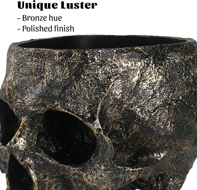 7lb Capacity Extra Large Halloween Skull Candy Dish - Deep Skull Head Halloween Candy Bowl Holder Artificial Resin Skulls Decor Indoor Outdoor Table Centerpieces Flower Pot Plant Office Pen Holder-Ruum Studio Home