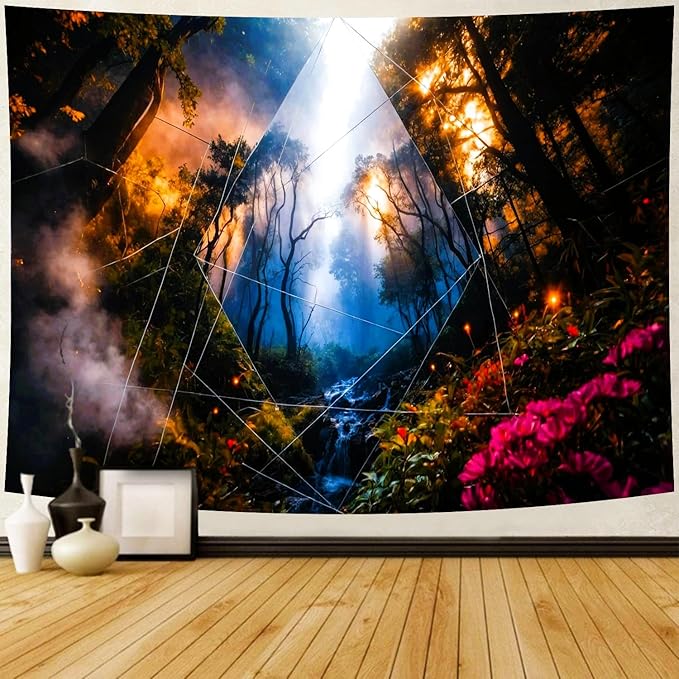 Delur Forest Tapestry Tree of Life Misty Tropical Rainforest Tapestry Wall Hanging Mystical Colorful Spiritual Psychedelic Nature Landscape Headboard for Bedroom Living Room Home Decor (51.2" x 59.1")-Ruum Studio Home