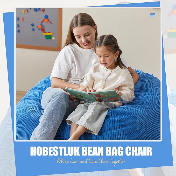 Hobestluk 3.5FT Bean Bag Chair Adult Bean Bag Chair Large Bean Bag Chair with Filler Included Teardrop Bean Bag with Removable Cover for Bedroom Living Room - (Large, Blue)-Ruum Studio Home