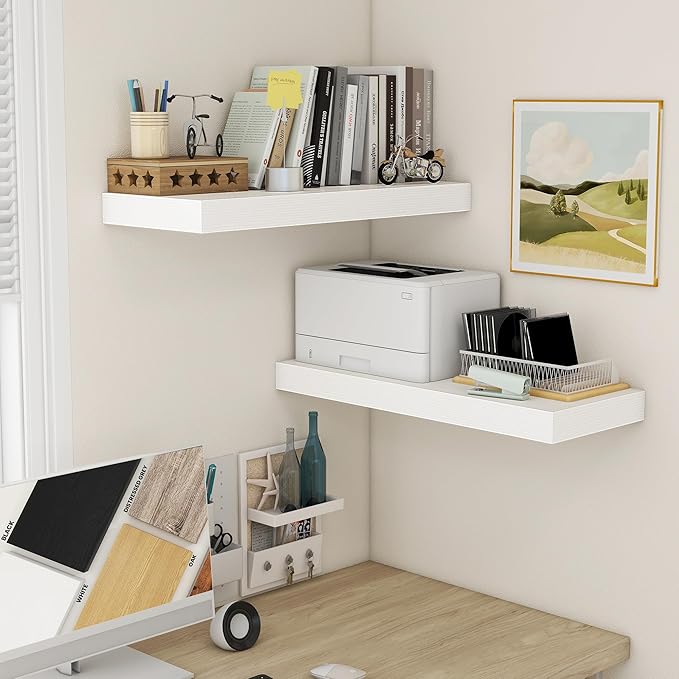 Deep Floating Shelves | 30 Inch Floating Shelves for Wall Set of 2 | 12 Inch Deep White Shelves for Living Room Bathroom Laundry Room Bedroom Kitchen Home Office - White-Ruum Studio Home