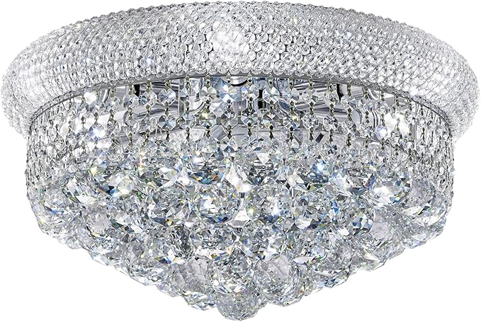 7-Light Crystal Flush Mount Chandelier Ceiling Light Fixture for Living Room Dining Room Bedroom Foyer Entryway Hallway Closet Bathroom (Chrome D18)-Ruum Studio Home